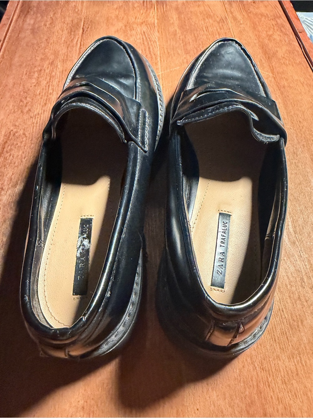 Zara Black Leather Penny Loafers for Women